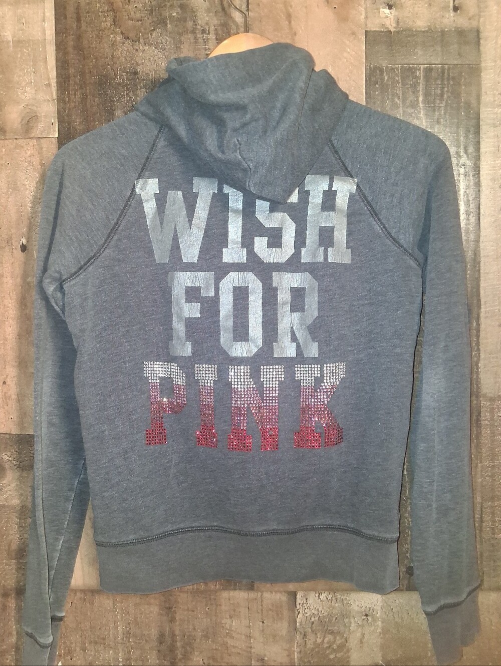 Vintage Pink Victoria's Secret Wish For Zip Up Rhinestone Bling Hoodie Y2k